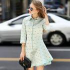 3/4-sleeve Embroidered Check Dress
