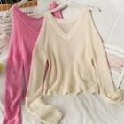 Cutout-shoulder Loose-fit Knit Top