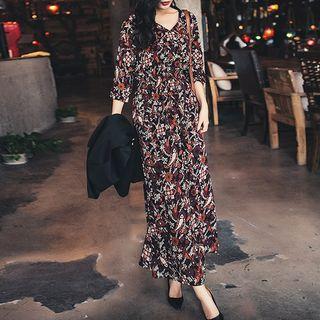 V-neck Printed Chiffon Dress