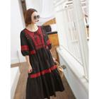 Embroidered Puff-sleeve Long Tiered Dress