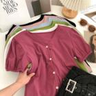 Puff-sleeve Button-up T-shirt