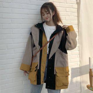 Plaid Color Block Button Jacket / Lace Open Front Jacket