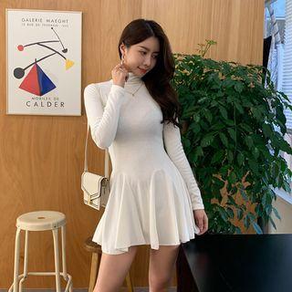 Turtle-neck Godet-hem Minidress