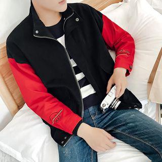 Lettering Embroidered Two-tone Zip Jacket