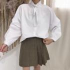 Bow-accent Puff-sleeve Blouse White - One Size