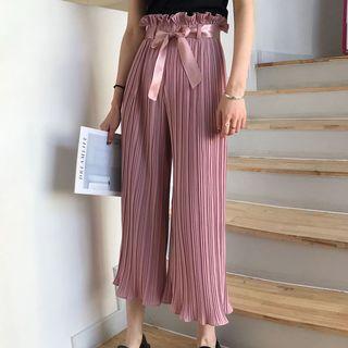 Crinkle Wide-leg Pants With Sash