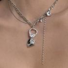 Pull Tag Rhinestone Pendant Alloy Necklace Silver - One Size