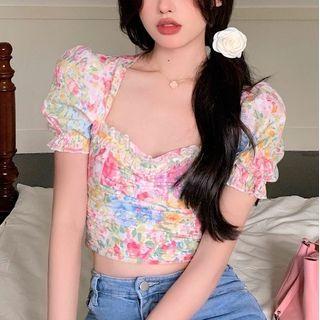 Puff-sleeve Print Blouse / Camisole Top
