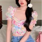Puff-sleeve Print Blouse / Camisole Top