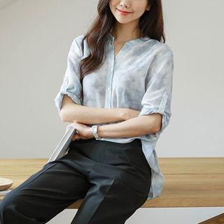 Open-placket Tie-dye Blouse