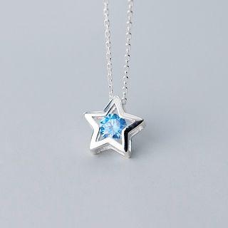 925 Sterling Silver Rhinestone & Star Pendant Necklace S925 Silver - Necklace - Light Blue & Silver - One Size