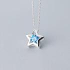925 Sterling Silver Rhinestone & Star Pendant Necklace S925 Silver - Necklace - Light Blue & Silver - One Size