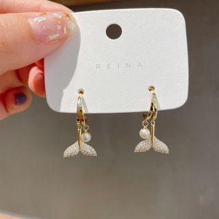 Sterling Silver Rhinestone Fish Tail Drop Earring