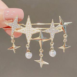 Star Faux Pearl Alloy Hair Clip Ly1402 - Gold & White - One Size