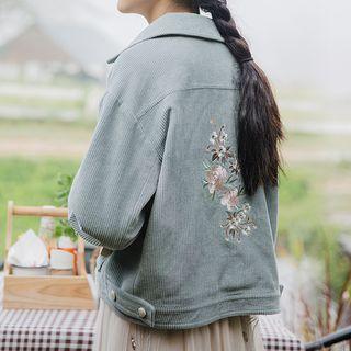 Embroidered Buttoned Corduroy Jacket