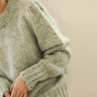 Puff-shoulder Furry Sweater