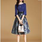 3/4-sleeve Jacquard Midi A-line Dress