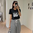 Letter Dog-print Cropped T-shirt Black - One Size