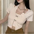 Mock Two-piece Cropped T-shirt Beige - One Size