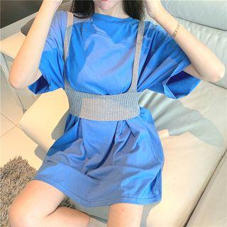 Short-sleeve Plain T-shirt Dress / Plain Knit Top