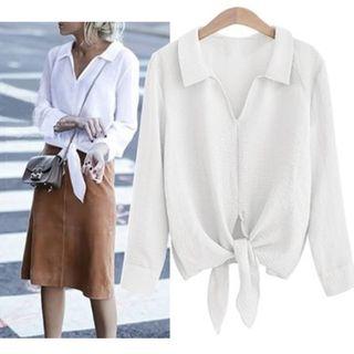 Tie-hem Long-sleeve Shirt