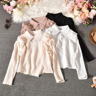 Crinkled Cutout Long-sleeve Blouse