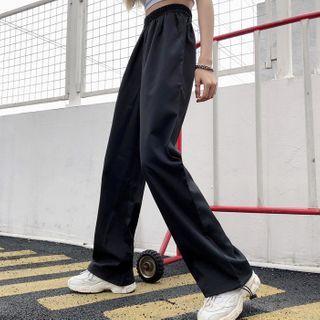 Band-waist Drawstring-hem Wide-leg Pants