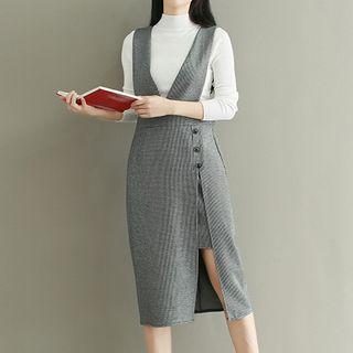 Set: Mock-neck Long-sleeve T-shirt + Sleeveless Dress