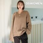 V-neck Drop-shoulder Woolen Sweater