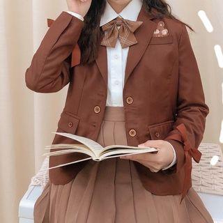 Bear Embroidered Ribbon Blazer