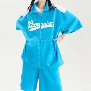Elbow-sleeve Lettering Zip Jacket / Shorts