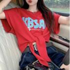 Short-sleeve Lettering Tie-waist T-shirt