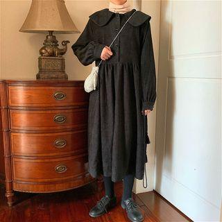 Corduroy Long-sleeve Loose-fit Dress Black - One Size
