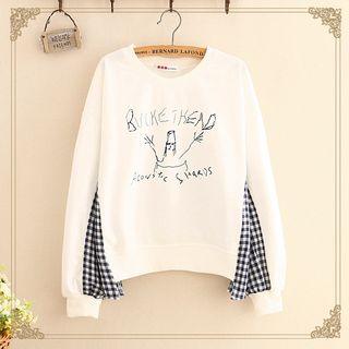 Gingham Panel Printed Pullover
