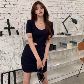 Short-sleeve Cutout Mini Dress Navy Blue - One Size