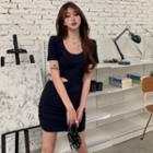 Short-sleeve Cutout Mini Dress Navy Blue - One Size