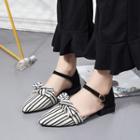 Pointed Striped Ankle Strap Flats