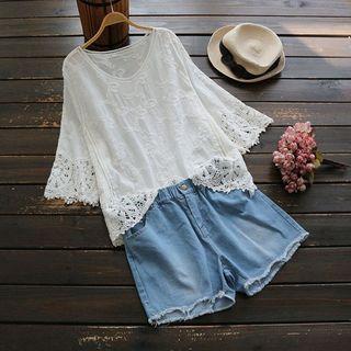 3/4-sleeve Crochet Hem Top