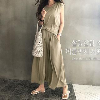 Set: Cap-sleeve Top + Wide-leg Culottes
