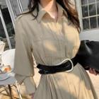 Gather-waist Maxi Shirtdress Light Beige - One Size