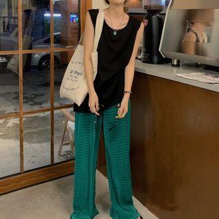 Tank Top / Plaid Wide Leg Pants