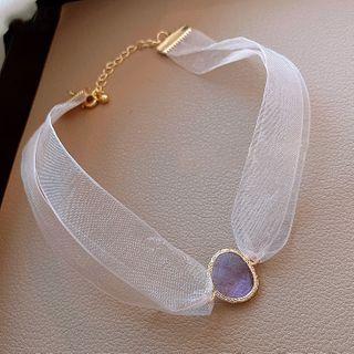 Rhinestone Mesh Choker Gold & White - One Size