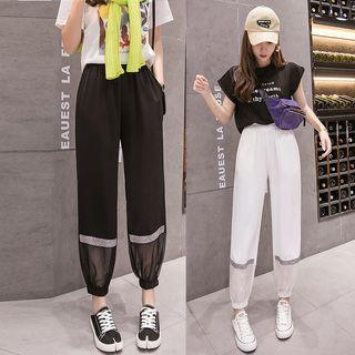 Glitter Trim Chiffon Paneled Harem Pants