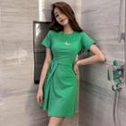 Short-sleeve Moon Print Crinkled A-line Mini Dress