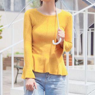 Round Neck Ruffle Plain Sweater