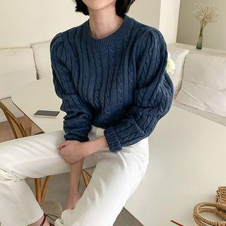 Colored Puff-shoulder Cable-knit Top