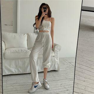 Lace-up Cropped Camisole Top / Wide Leg Pants