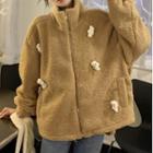 Stand Collar Fleece Zip-up Jacket Pink - M