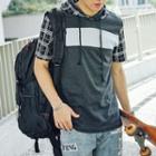 Color-block Striped Short-sleeve Hooded T-shirt
