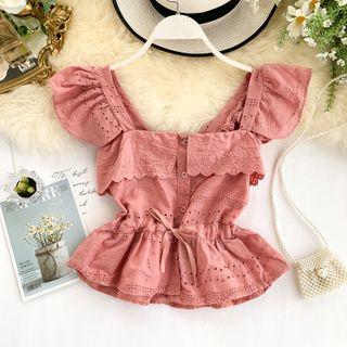 Ruffle-sleeve Peplum Lace Blouse